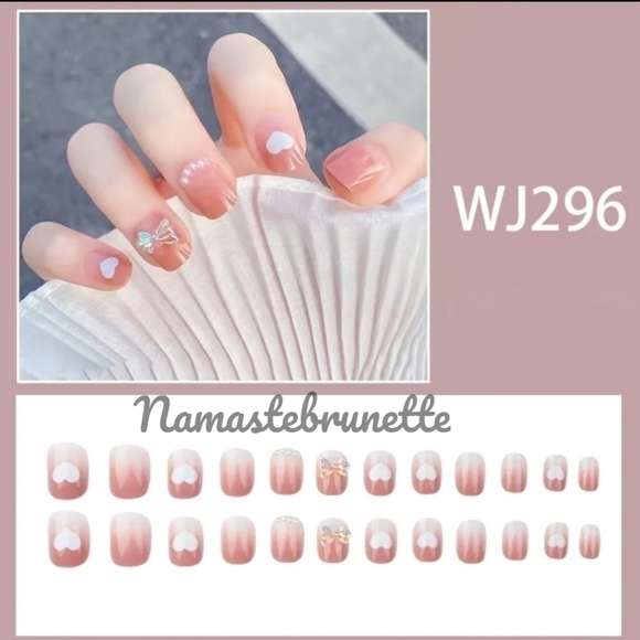 2/$16 3D Heart Bows Pearls Press On Nails - Picture 3 of 17